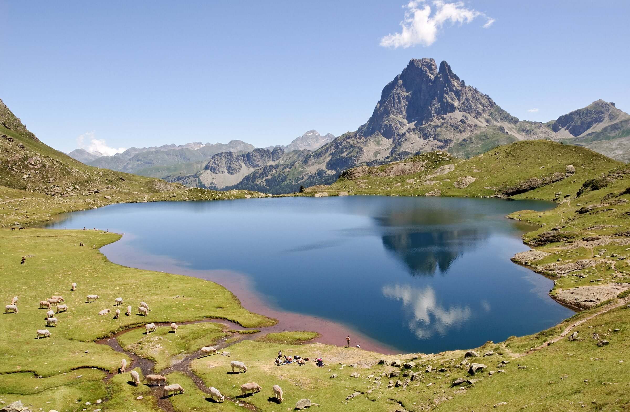 The Pic du Midi d'Ossau reflected in Lac Gentau, by the Ayous hut